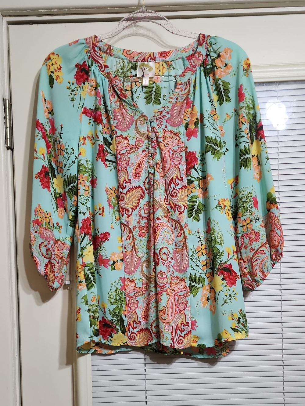 fig and flower Mint Floral Paisley Peasant Blouse